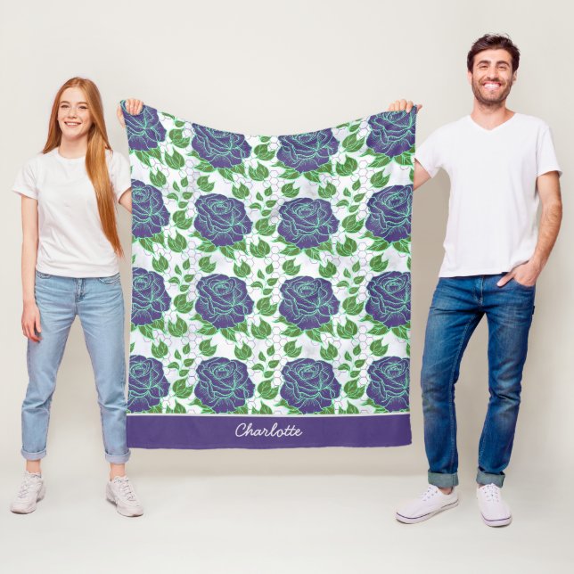 Couverture Polaire Nom personnalisé motif fleuri et transparent (En situation)