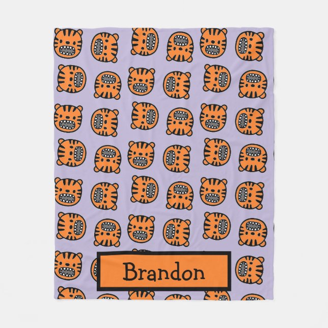 Couverture Polaire Nom personnalisé motif visage tigre brun (Devant)
