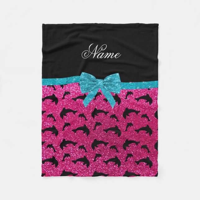 Couverture Polaire Nom personnalisé neon parties scintillant rose vif (Devant)