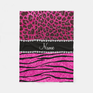 Couverture Polaire Nom personnalisé néon rose chaud zèbre rayures léo