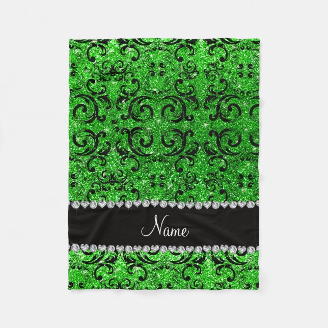 Couverture Polaire Nom personnalisé noir chaux vert parties scintilla (Devant)