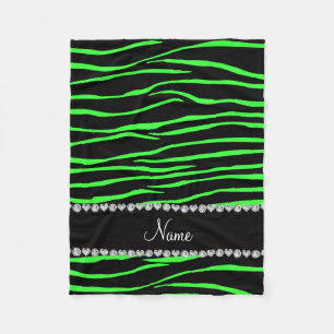 Couverture Polaire Nom personnalisé noir néon vert zèbre rayures