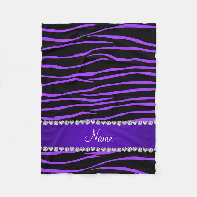 Couverture Polaire Nom personnalisé noir violet zèbre rayures (Devant)