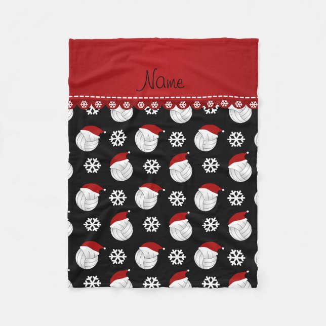 Couverture Polaire Nom personnalisé noir volleyballs santa chapeaux (Devant)