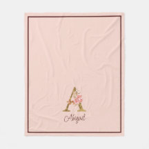 Nom personnalisé Or Feuille Rose Blush Lettre A