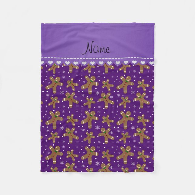 Couverture Polaire Nom personnalisé Pain d'épices violet flocons de n (Devant)