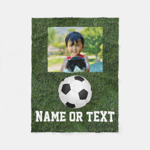 Couverture Polaire Nom personnalisé Photo Soccer Garçons en herbe