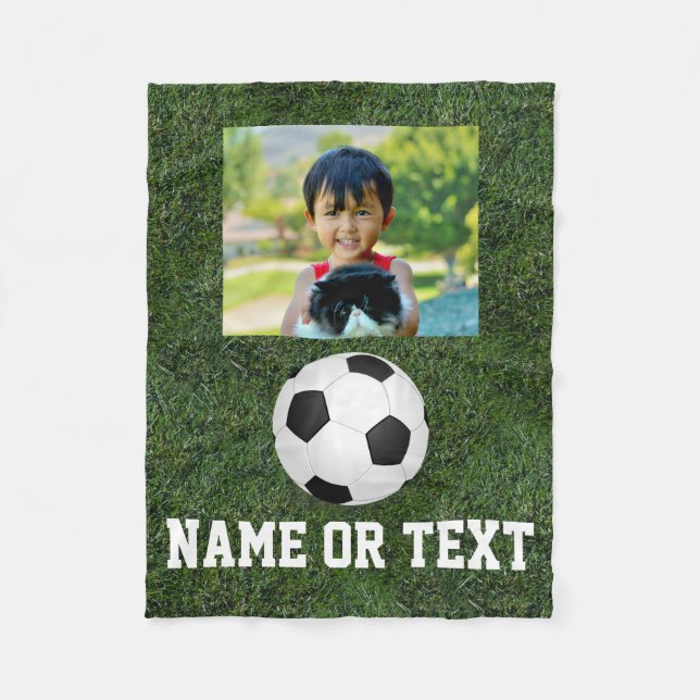 Couverture Polaire Nom personnalisé Photo Soccer Garçons en herbe (Devant)