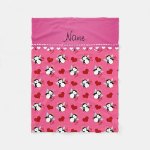 Couverture Polaire Nom personnalisé pingouins cupides rose coeur rou