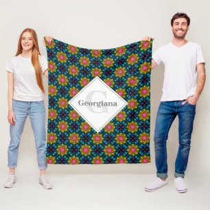 Couverture Polaire Nom personnalisé Rainbow Floral Fontaine Carreaux