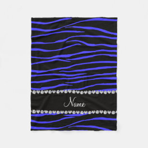 Couverture Polaire Nom personnalisé rayures zèbres bleues noires