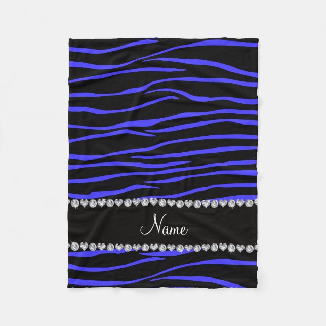 Couverture Polaire Nom personnalisé rayures zèbres bleues noires (Devant)