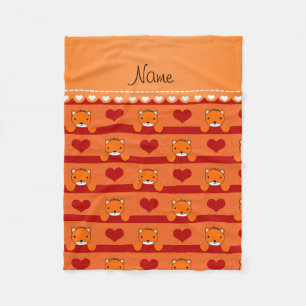 Couverture Polaire Nom personnalisé renard orange rouge coeurs rayure