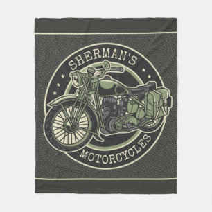 Couverture Polaire NOM personnalisé Retro Military Motorcycle Biker
