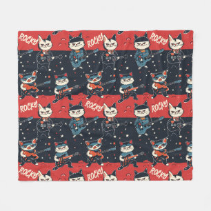 Couverture Polaire NOM PERSONNALISÉ Rock n'Roll Cats   Rouge et noir