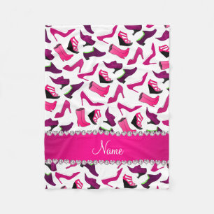 Couverture Polaire Nom personnalisé rose blanc motif chaussures femme