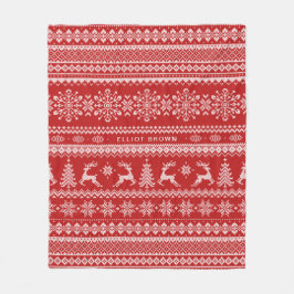 Couverture Polaire Nom personnalisé rouge et blanc Chandail de Noël