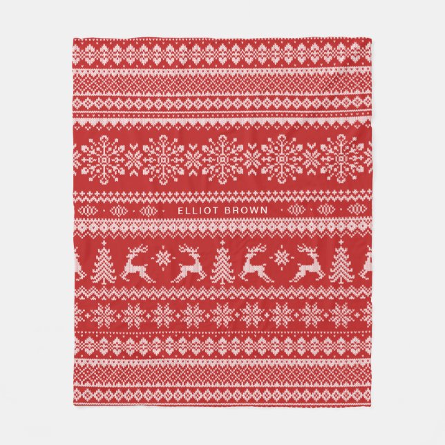 Couverture Polaire Nom personnalisé rouge et blanc Chandail de Noël (Devant)