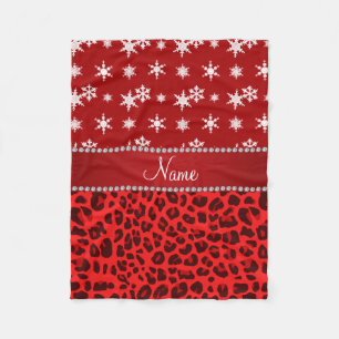 Couverture Polaire Nom personnalisé rouge léopard rouge flocons de ne