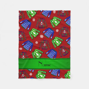 Couverture Polaire Nom personnalisé rouge moche motif de chandail de