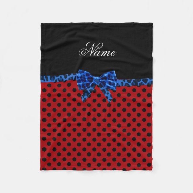 Couverture Polaire Nom personnalisé rouge pois bleu léopard arc (Devant)