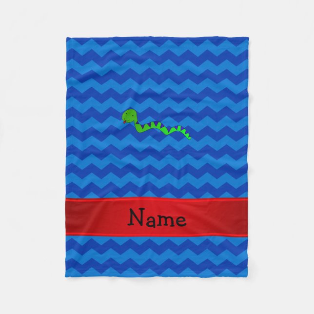 Couverture Polaire Nom personnalisé serpent vert chevrons bleu (Devant)