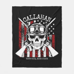 Couverture Polaire NOM personnalisé Soldat Crâne Double Armes USA Dra