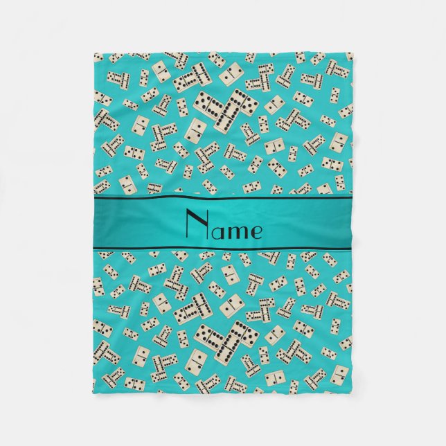 Couverture Polaire Nom personnalisé turquoise dominos (Devant)