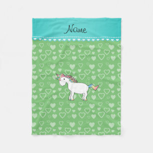 Couverture Polaire Nom personnalisé unicorn coeurs verts
