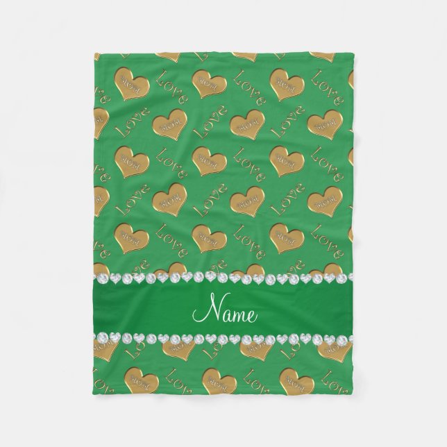 Couverture Polaire Nom personnalisé vert or coeur maman amour (Devant)