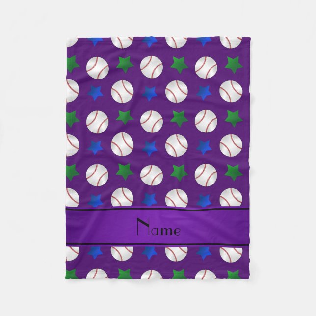 Couverture Polaire Nom personnalisé violet baseball bleu vert étoiles (Devant)