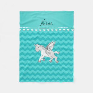 Couverture Polaire Nom personnel pegasus turquoise chevrons