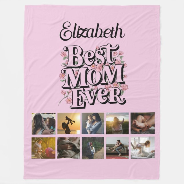 Couverture Polaire Nom Photo Collage Meilleure Maman Jamais Retro Typ (Devant)