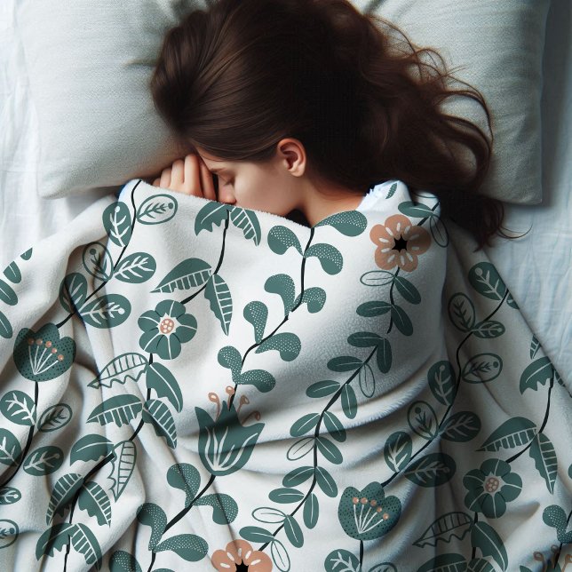 Couverture Polaire Nom Turquoise botanique diagonale Motif floral (Créateur téléchargé)