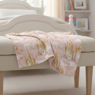 Couverture Polaire Nom Votre Princesse et Château Rose ID1053