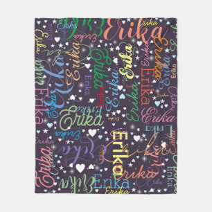 Couverture Polaire Noms colorés Coeurs mignons et étoiles sur Indigo