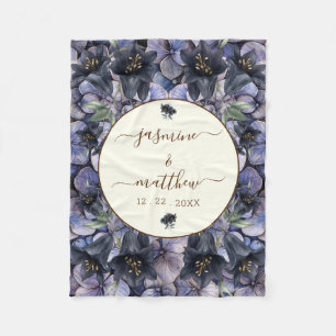 Couverture Polaire Noms de Couple Floral Noir Classique Mariage