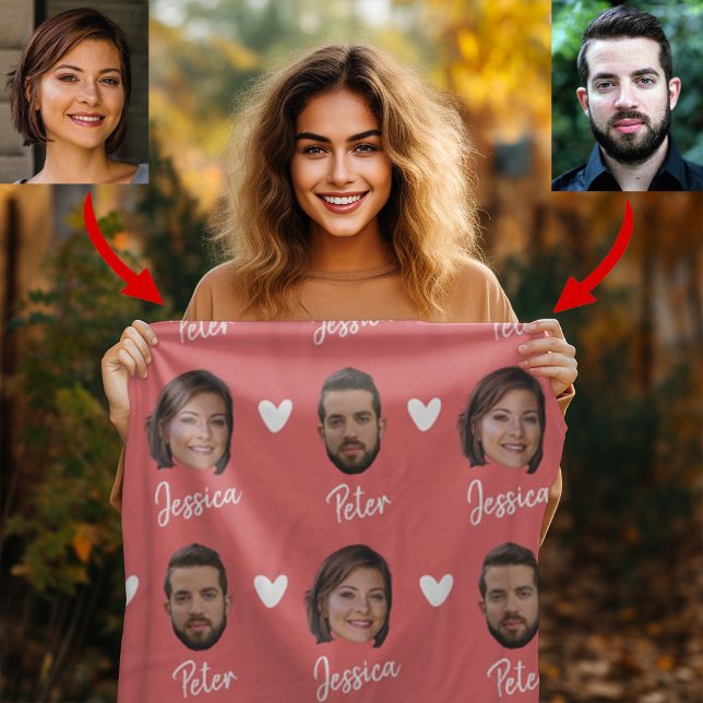 Couverture Polaire Noms de couple personnalisés et photo, Saumon mode (Créateur téléchargé)