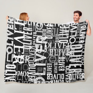 Couverture Polaire Noms en détresse répliqués sur le noir et blanc mo