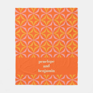 Couverture Polaire Noms personnalisés Rétro Orange Jaune Géométrique