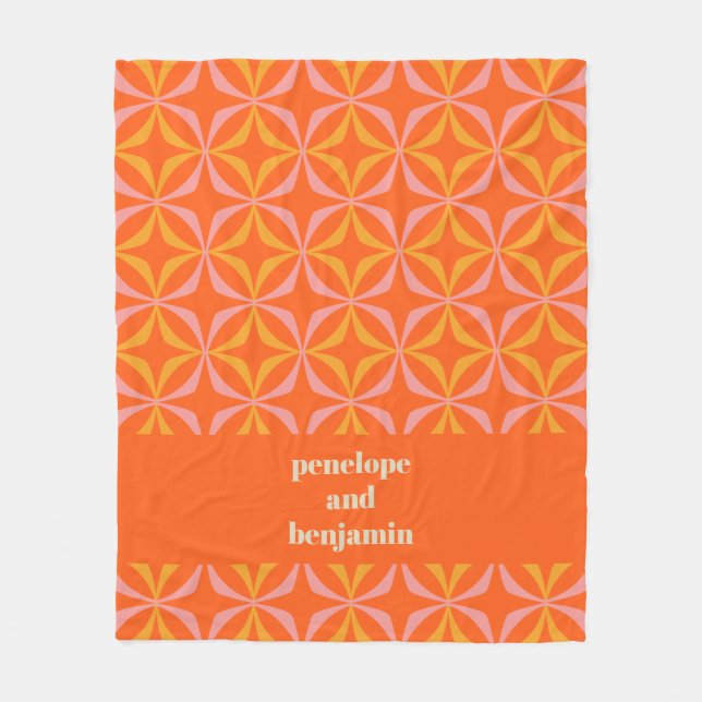 Couverture Polaire Noms personnalisés Rétro Orange Jaune Géométrique (Devant)