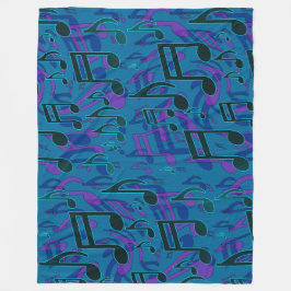 Couverture Polaire Notes de musique dansantes animées Bleu Vert Rythm
