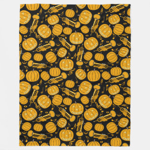 Couverture Polaire Notes de musique de trompette citrouille Blanche-p