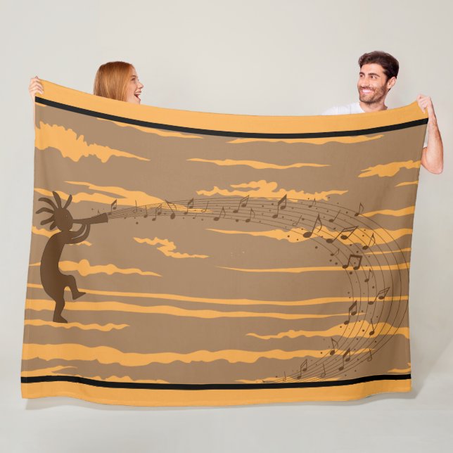 Couverture Polaire Notes de musique Kokopelli Fleece Blanket (En situation)