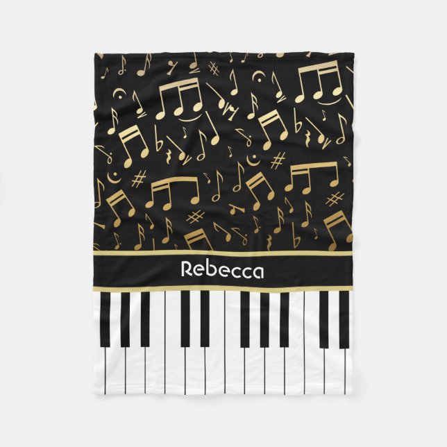 Couverture Polaire Notes et clés d'or personnalisées de piano (Devant)