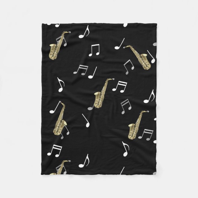 Couverture Polaire Notes musicales et saxophones Jazzy  (Devant)