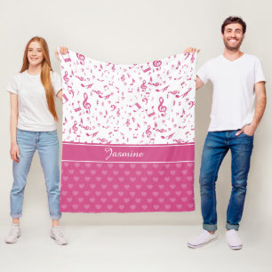 Couverture Polaire Notes musicales personnalisées et Coeurs Motif ros