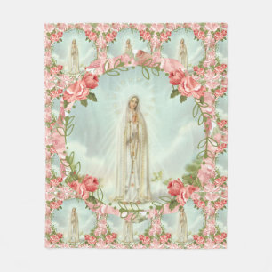 Couverture Polaire Notre Madame des roses roses de Fatima