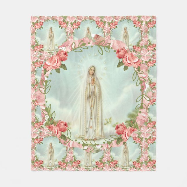 Couverture Polaire Notre Madame des roses roses de Fatima (Devant)