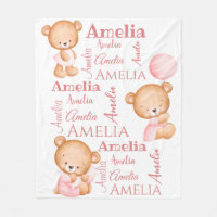 Nounours roses personnalisées filles nom bébé bla